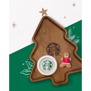 🎀 【Last Chance!!! พร้อมส่ง】 2020 แก้วสตาร์บัคส์เกาหลี Starbucks Korea Winter tree Wood Tray