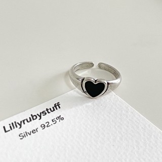 LLRB | แหวนเงินแท้ 925 ปรับขนาดได้ รุปหัวใจสีดำ BLack heart silver ring