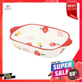 ชามเหลี่ยม 2 หู PORCELAIN KECH 9 นิ้ว RED DAISYRECTANGULAR PORCELAIN BAKING DISH WITH 2 HANDLES KECH 9IN RED DAISY