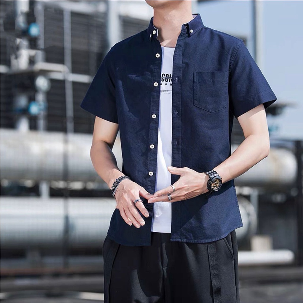 เสื้อเชิ้ตแขนสั้นชาย เสื้อเชิ้ตลายทาง รุ่น STRIPED OXFORD - RALPH T OFFICIAL เสื้อเชิ้ตผู้ชาย แขนสั้น