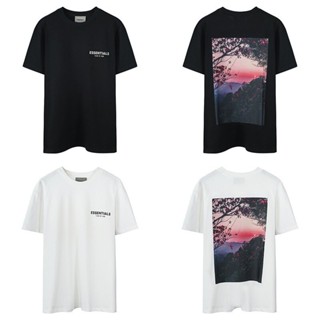 FEAR OF GOD Couples Cotton Short Sleeve Floral Sunset Print T Shirt Round Neck Casual Shirts Unisex เสื้อยืด new