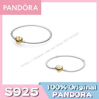 Pandora สร้อยข้อมือเงินแท้ S925 จี้รูปงู หัวใจ สีทอง สีเหลือง ของขวัญคริสต์มาส สําหรับผู้หญิง s928