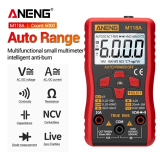 ™✐◆Aneng M118A เครื่องทดสอบมัลติมิเตอร์ดิจิตอลขนาดเล็กพร้อมที่วางไฟฉาย Ncv 6000Counts