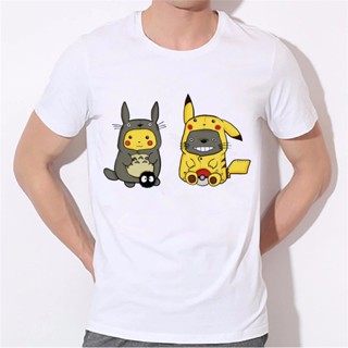 ♚✱เสื้อยืดโอเวอร์ไซส์Spirited Away แฟชั่นใหม่ตลกบุรุษเสื้อยืด Totoro ผู้ชาย Digimon กราฟิกผ้าฝ้ายพิมพ์เสื้อยืด white16S-