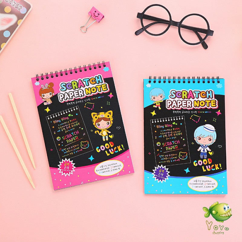 YOYO สมุดโน๊ตขูดสีรุ้งเล่มเล็กเกาหลี กระดาษวาดรูปสีสันสดใส พร้อมจัดส่ง children's picture book - รูปที่ 3