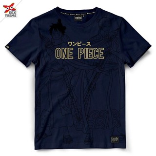 เสื้อยืดสีขาว เสื้อคู่วินเทจ เสื้อยืดวันพีช One Piece-1319 : LUFFY  [ สีกรม - สีแดง ] เสื้อผู้ชายเท่