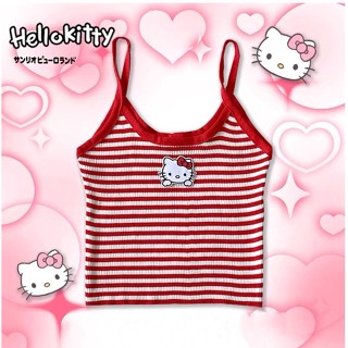 เสื้อสายเดี่ยว ลายทาง Hello kitty y2k โฮมเมด เข้ากับทุกการแต่งกาย สําหรับผู้หญิง