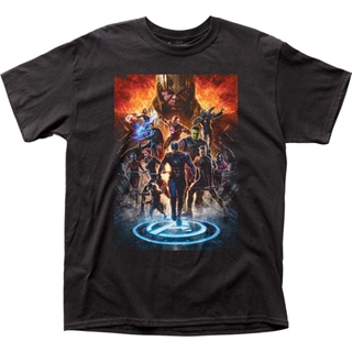 เสื้อยืดวินเทจ100%cotton เสื้อ ยืด ราคา ส่ง Marvel Avengers Endgame Infinity Gauntlet Adult Black Fitted Jersey T-Shirtเ