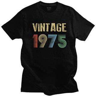 เสื้อผู้ชายเท่ - ชายวินเทจ 1975 ผ้าฝ้ายแขนสั้นเสื้อยืดหรูหรายามว่าง 46 ปีของขวัญวันเกิด Tee Tops เส