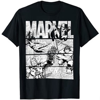 KL Marvel Avengers Retro สีดําและสีขาวการ์ตูนกราฟิกเสื้อยืดผ้าฝ้ายเสื้อผ้า tshirt ขนาดใหญ่สําหร f:_