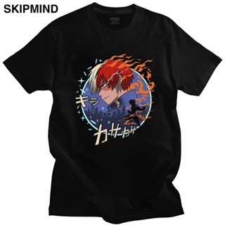 เสื้อยืดแขนสั้นลําลอง คอกลม ผ้าฝ้าย พิมพ์ลาย My Hero Academia Man Fire And Ice Quirk Shoto Todoroki สําหรับผู้ชาย