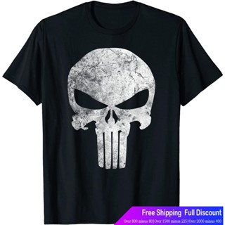 เสื้อคู่รัก เสือยืดผู้ชาย เสื้อบอดี้โ Marvel Punisher Skull Symbol Distressed T-Shirt Marvel Mens