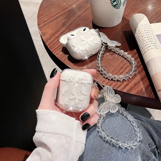 Ins เคสหูฟัง TPU นิ่ม แบบใส ลายดอกไม้ ผีเสื้อ กลิตเตอร์ พร้อมสายคล้อง สําหรับ AirPods 3 2 Pro