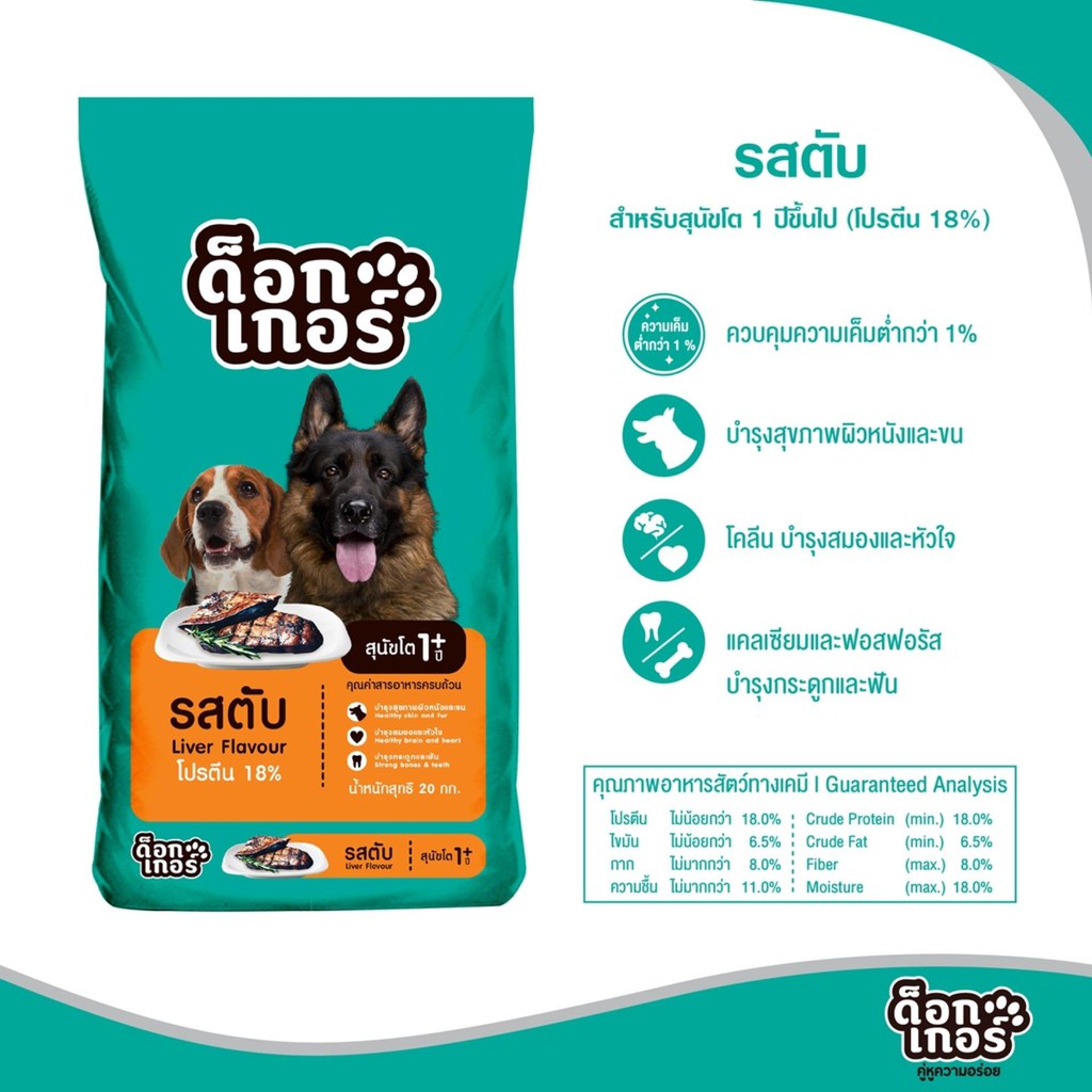 - Dogger ด็อกเกอร์ รสตับ 1 สี อาหารเม็ดสำหรับสุนัขโต 20 kg