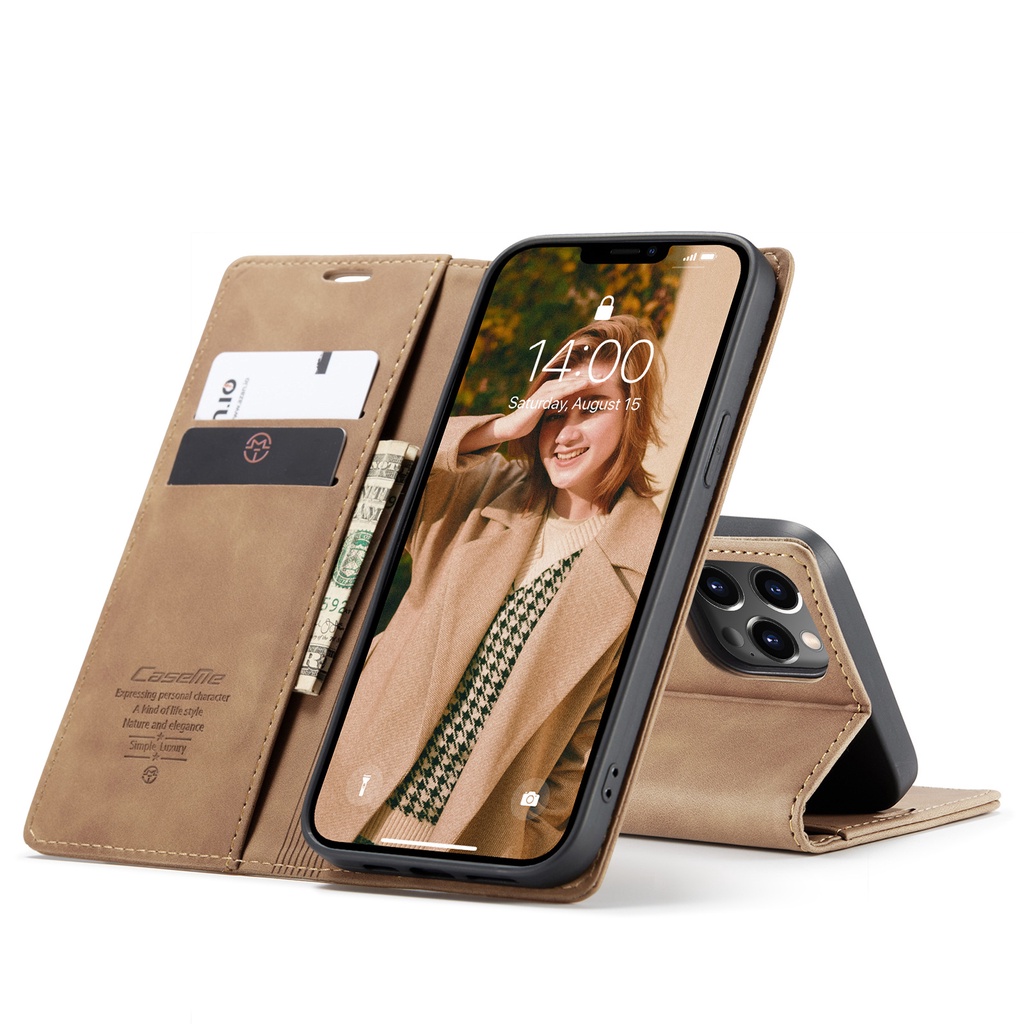 CaseMe เคสหนังแท้สําหรับ iphone 14/14plus/14 pro/14 promax classic fold wallet โดย Xphone+