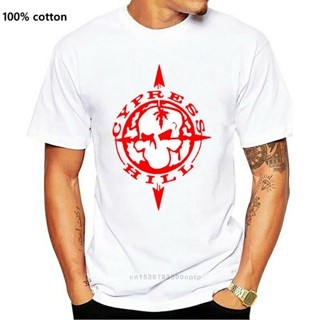เสื้อสีขาว - เสื้อยืดผู้ชาย CYPRESS HILL - กระโหลกศีรษะวงกลมสีแดง ((สีดํา)) S-M-L-XL-2XL-3XL ใหม่อย
