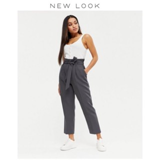 Petite Dark Grey High Tie Waist Trousers