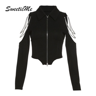 Sweeticme ใหม่ เสื้อยืดลําลอง แขนยาว คอกลม เข้ารูป สีพื้น เซ็กซี่ แฟชั่นสําหรับสตรี 2022