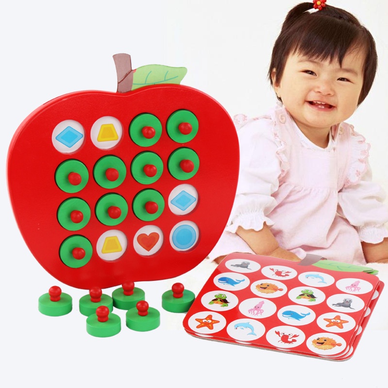 △✗❀Amigo Apple Early Education Memory Game Knob Wooden Early Memory Game Wooden Memory Match Chess G