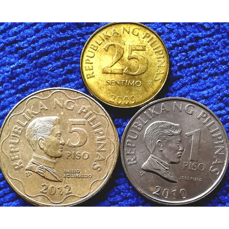 เหรียญ​หมุนเวียน​ ฟิลิปปินส์​ Philippines​ ชุด​ 25 Sentimo,1,5 Piso, ใช้แล้ว, #156