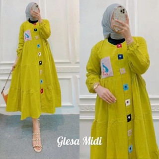 ⭐️ Glessa MIDI DRESS RAYON พรีเมี่ยม กระดุมเต็ม ทรงพอดีตัว XL ⭐️⭐️ Glessa MIDI GAMIS MAXY MUSLIM MODERN โมเดล ร่วมสมัย