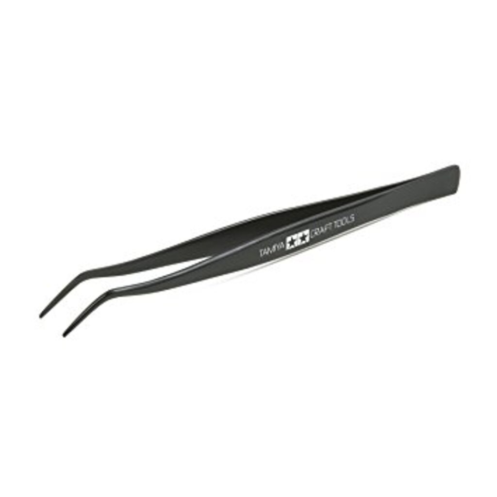 74003 Tamiya angled tweezers คีมหนีบ สีดำ ปากงอ 4950344078691