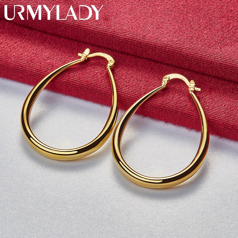 Urmylady ต่างหูห่วง ทรงกลม ทอง 24K 41 มม. เครื่องประดับแฟชั่น สําหรับผู้หญิง ผู้ชาย งานหมั้น งานแต่งงาน
