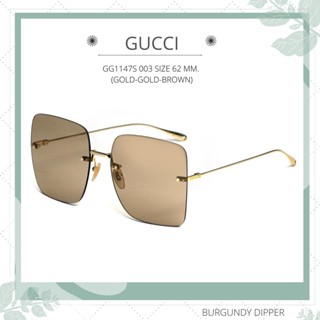 แว่นกันแดด GUCCI รุ่น  GG1147S 003 SIZE 62 MM. (GOLD-GOLD-BROWN)