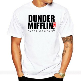 Tee แฟชั่นบุรุษฤดูร้อน Tees Dunder Mifflin สํานักงานใหม่สีดําสีขาวผู้ชายเสื้อยืดหลวมท็อปส์ซูหลวม M(M