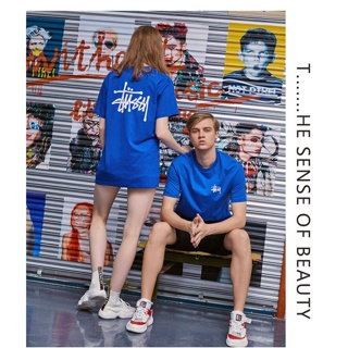 ฤดูร้อนใหม่ Stussy เสื้อยืดแขนสั้น ผู้ชายและผู้หญิง คลาสสิก ลําลอง หลวม แขนสั้น