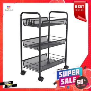 ชั้นวาง 3 ชั้น พร้อมขอแขวน มีล้อ STACKO IVY 45x26x63 ซม. สีดำ3-TIER UTILITY CART WITH HOOKS STACKO IVY 45X26X63CM BLACK