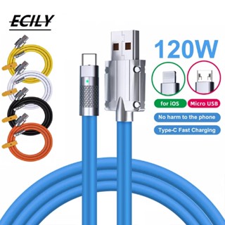 Ecily สายชาร์จ USB Type C Micro USB IOS 120W 6A ชาร์จไวมาก สําหรับ Android USB Type C