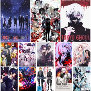 โปสเตอร์กระดาษเคลือบสีขาว พิมพ์ลายอนิเมะ Tokyo Ghoul สําหรับตกแต่งผนังห้อง บาร์