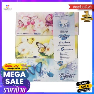 กระดาษเช็ดหน้า CELLOX FLOWER 140 แผ่น แพ็ค3FACIAL TISSUE CELLOX FLOWER 140 SHEETS PACK 3