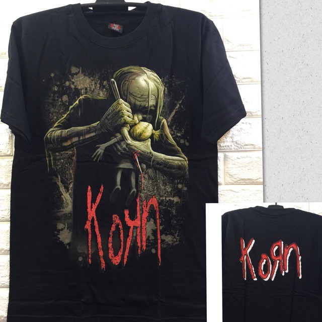 Tee เสื้อเด็กหญิง tshirt สําหรับผู้ชาย◕A.Men เสื้อยืดวงร็อค Korn สีดําเสื้อยืด COD สาเหตุสั้น ,Mf