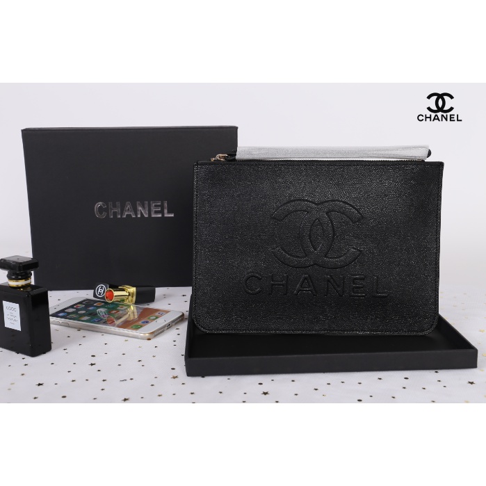 Chanel caviar leather top zip clutch bag with gift box [Premium gift]