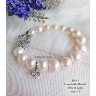 [BW163] สร้อยข้อมือไข่มุกแท้ภูเก็ต สีขาวเม็ดใหญ่ 11-12mm