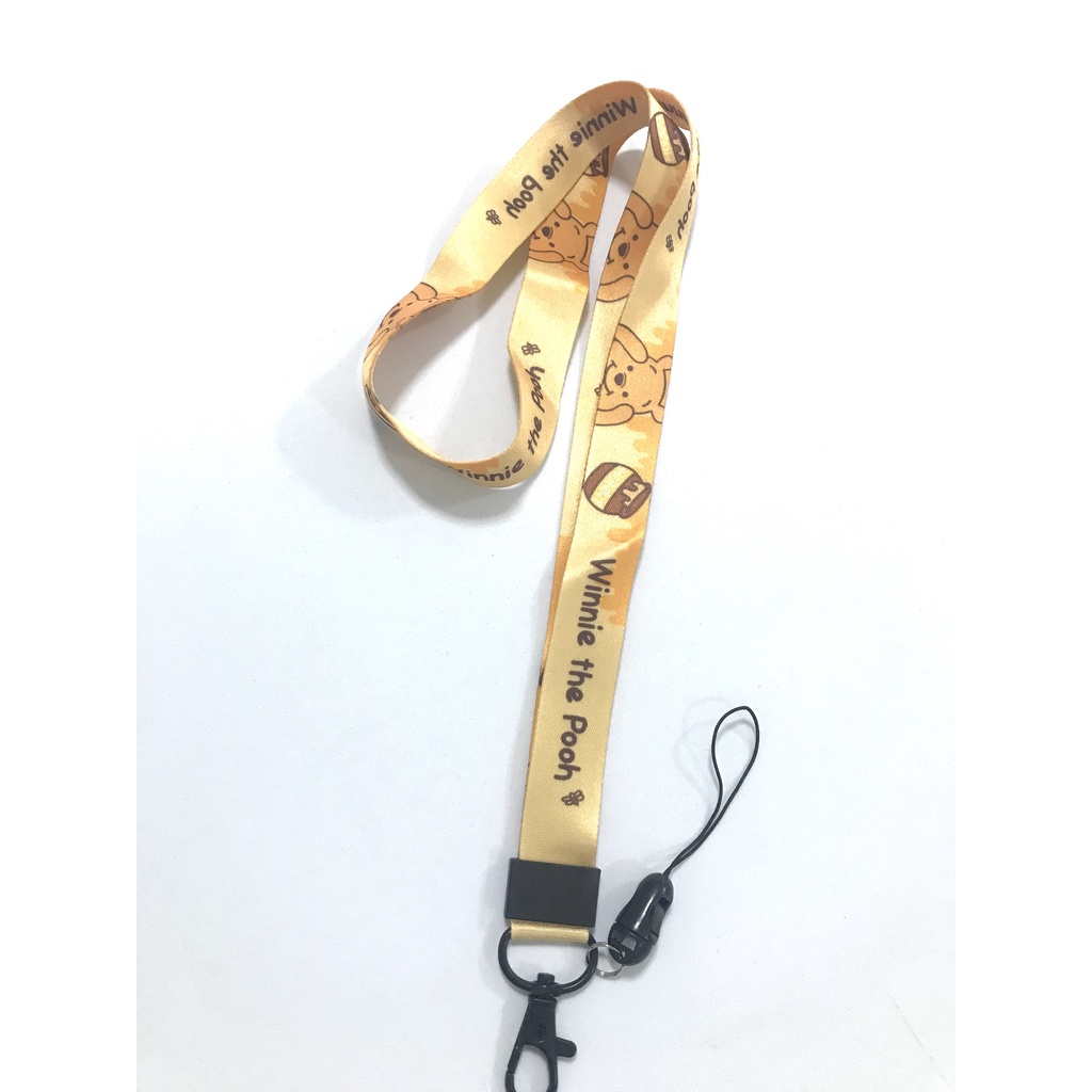 WINN POOH สายคล้องบัตร ห้อยโทรศัพท์ ลาย หมี  POOH น่ารัก มีก้ามปู มีห่วงเล็ก ถอดได้ ขนาด กว้าง 2 cm 