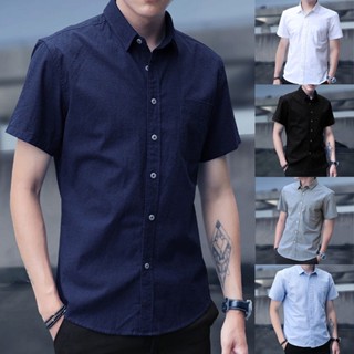 Korean Summer Plain Casual Slim Trend Black Shirt Men