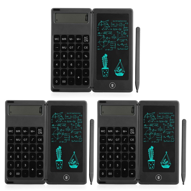 3X Calculator Notepad 6 Inch LCD Writing Tablet Digital Drawing Pad With Stylus Pen Erase Button Loc
