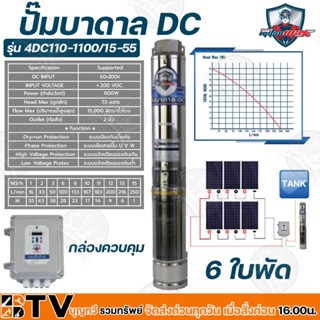 Mitsumax ปั๊มบาดาล DC 1100W บ่อ 4 นิ้ว 6 ใบพัด ดูดลึก 55 เมตร ท่อส่ง 2 นิ้ว ปั๊มบาดาลโซล่าเซลล์ รุ่น 4DC110-1100/15-55