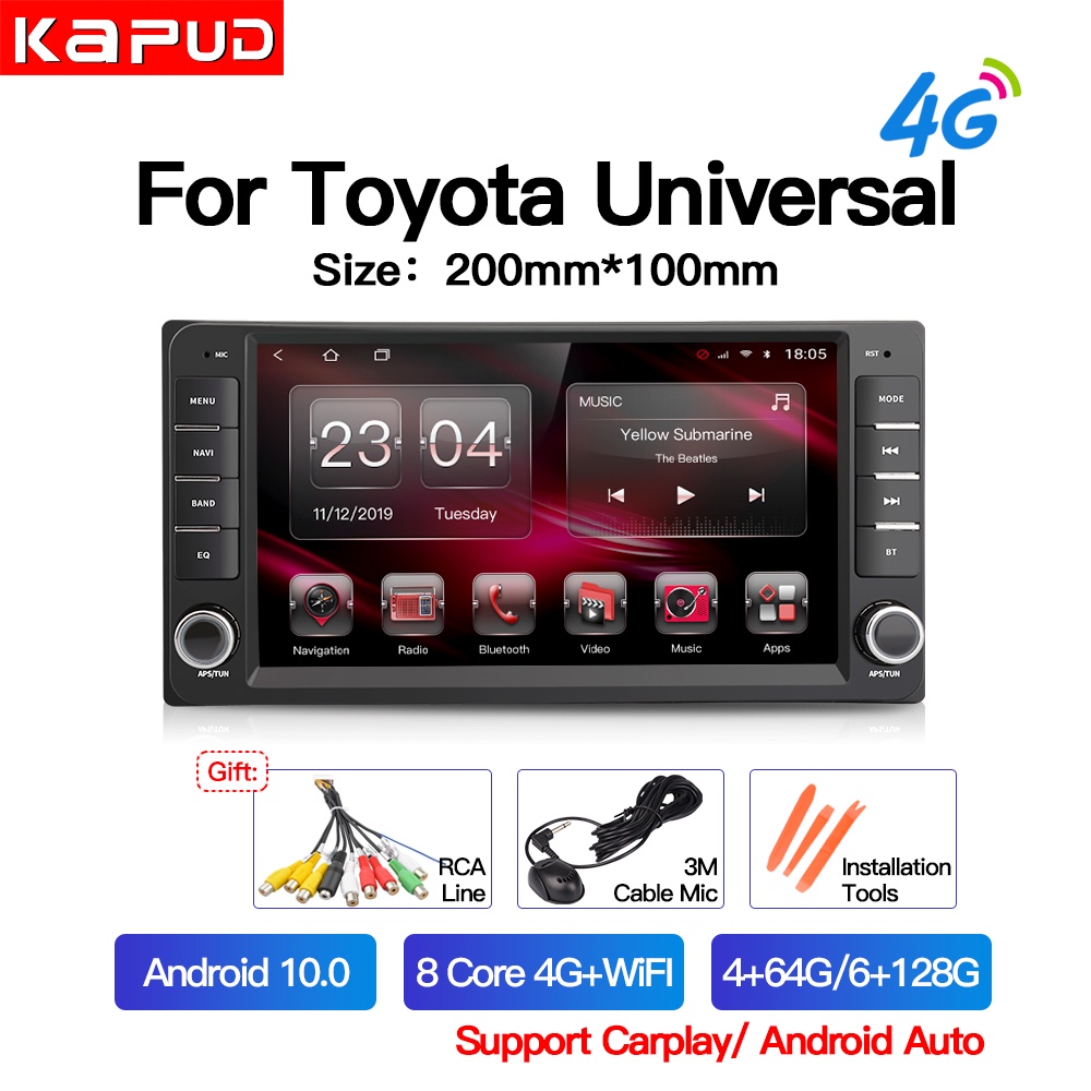 Kapud Android 10 Car Radio 7' For Toyota Rav4/Hilux/Camry/Corolla/Terios 2 Din 8Core DSP GPS WIFI 4G SWC BT