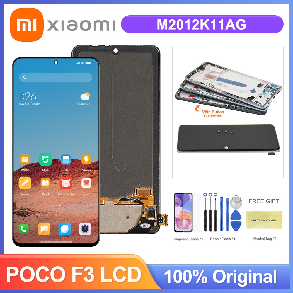 6.67'' Poco F3 Display Screen with Frame, for Xiaomi Poco F3 M2012K11AG Lcd Display Touch Screen Digitizer Assem