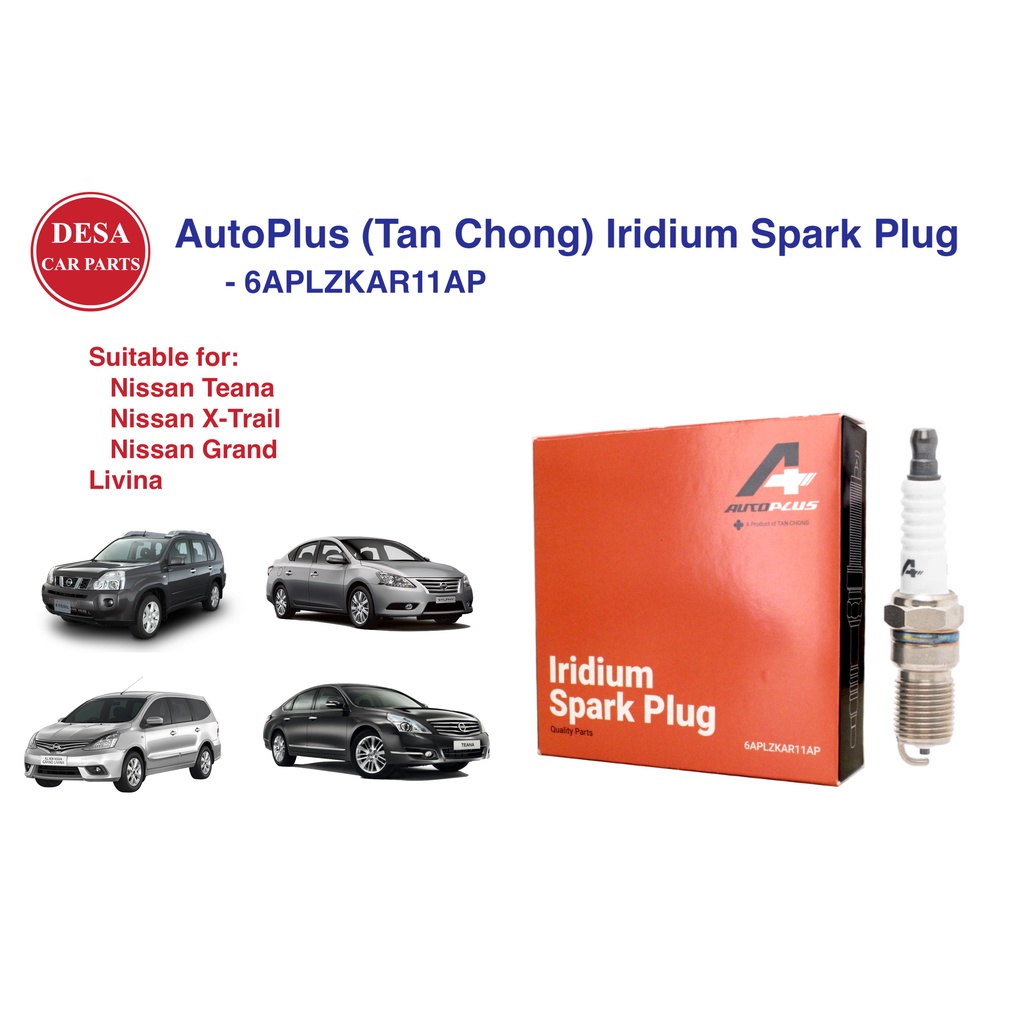 หัวเทียน AutoPlus (Tan Chong) สําหรับ Nissan Teana, X-Trail, Sylphy & Grand Livina - 4 ชิ้น [6APLZKA