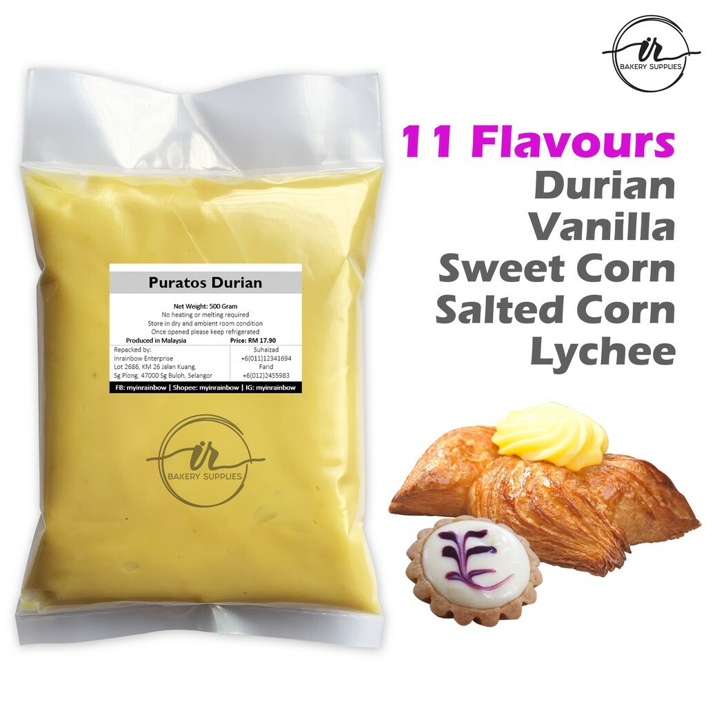 [500 กรัม] การเติม Puratos - วานิลลา, ข้าวโพดหวาน, ข้าวโพดเค็ม, ลิ้นจี่, ทุเรียน, ลิ้นจี่