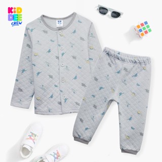 KiddeeCrew ชุดนอนเด็กเทาลายไดโนเสาร์เล็ก Childrens gray dinosaur pajamas เหมาะสำหรับอายุ 1-14 ปี