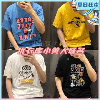 สินค้ามาใหม่หนาNEW Stock Uniqlo Minions Crew Neck Short Sleeve Despicable Daddy Minions Big Eyes Cute Short Sleeve T-shi