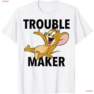 ใส่สบายๆคอกลมpofrjes ไตล์เกาหลี เสื้อยืดแฟชั่นเกาหลีสำ Tom And Jerry Trouble Maker Portrait T-Shirt หรับผู้ชายและผู้หญิง