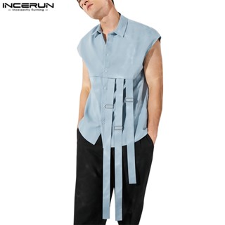 Incerun เสื้อกล้าม แขนกุด ลําลอง ติดกระดุม สําหรับผู้ชาย