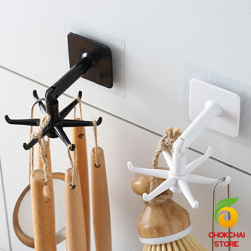Chok ตะขอติดเพดาน ติดผนัง ที่แขวนติดผนัง 6 แฉก ขอเกี่ยวหมุนได้ 360 ° Hexagonal self-adhesive hook